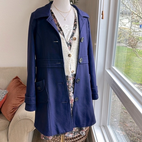 Vintage Anthropologie Tulle brand wool blend Peacoat SZ S-L - Picture 2 of 11